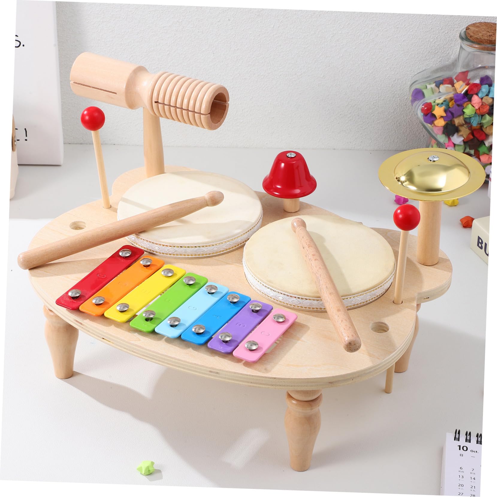Mikikit Percusión Infantil de Madera con Xilófono y Pandereta Instrumento Musical Educativo para Regalo Colorido y Seguro Sonido Claro y Variedad de Tonos