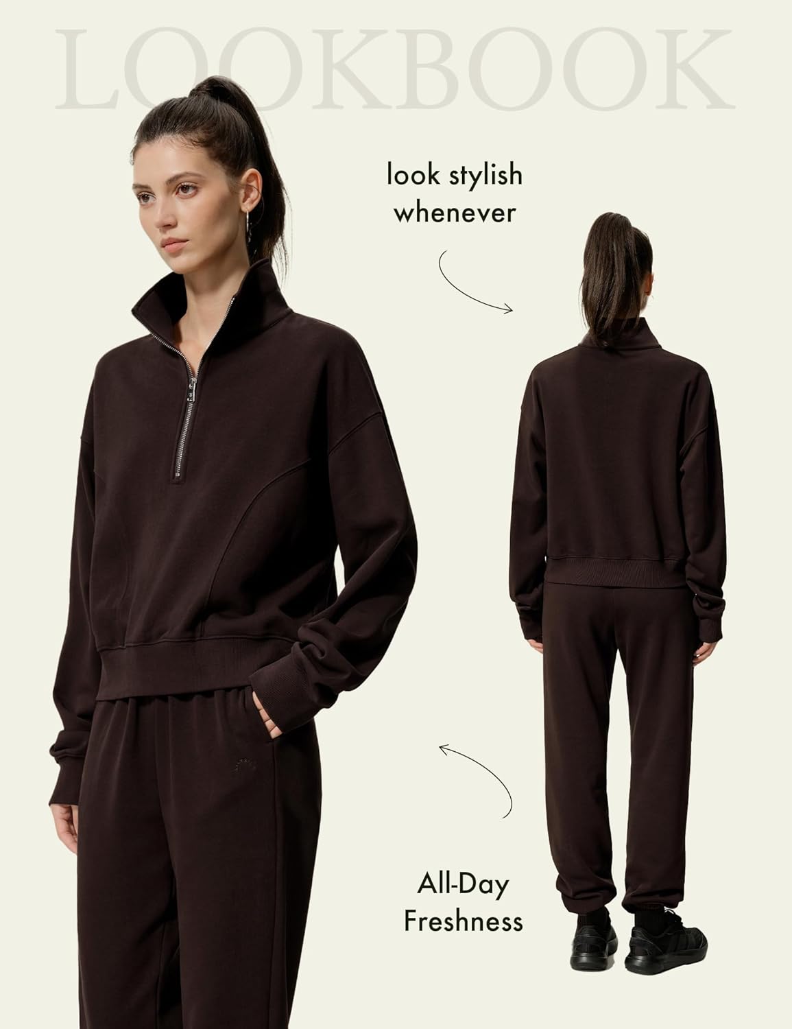 LilySilk Women Silk Terry Sweatshirt Stand Collar Half-zip Oversize Cropped Sweatshirt Top For Ladies Sports Casual - Image 4