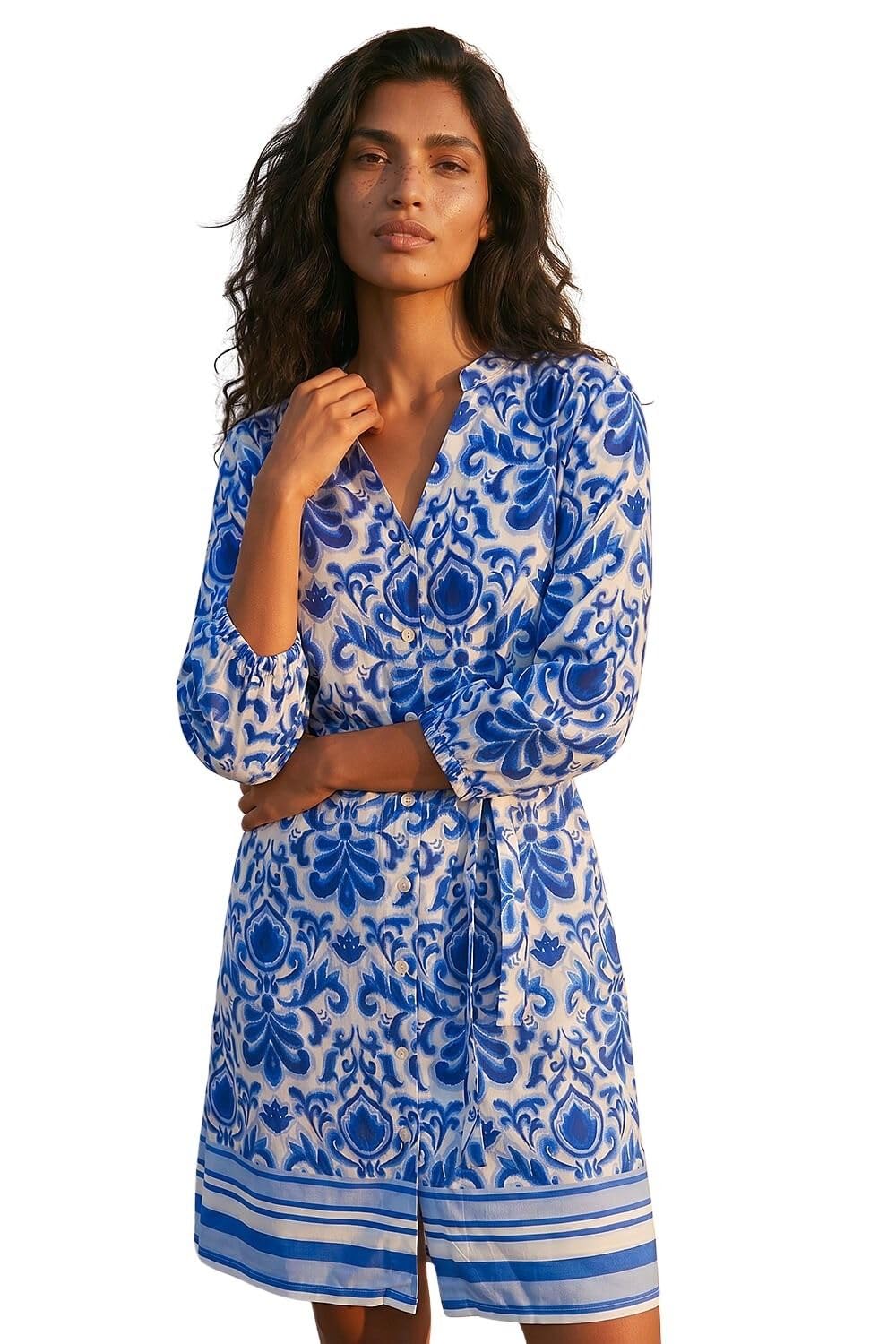 Roman Women's Abstract Border Print Shirt Dress in Royal | Size: 18
