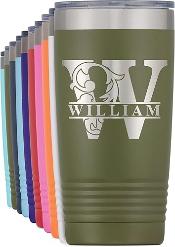 Miniatura 1 de Vaso personalizado con inicial y nombre grabados, taza de acero inoxidable de 20 onzas, vaso de café de viaje aislado al vacío de doble pared con