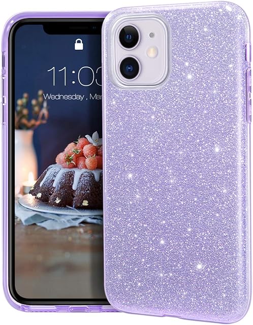 MATEPROX Glitter Case Compatible with iPhone 11 Case Sparkle Sparkly Bling Cute, 3 Layer Hybrid, Anti-Slick Protective Case for iPhone 11 6.1''-Purple