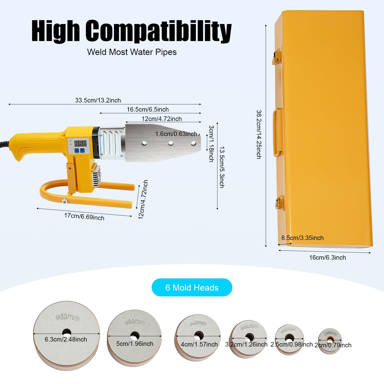 Saldatrice per tubi in plastica, saldatore professionale con display digitale saldatrice per tubi saldatrice in plastica per tubi saldatura per PPR PE PP (20-63MM)