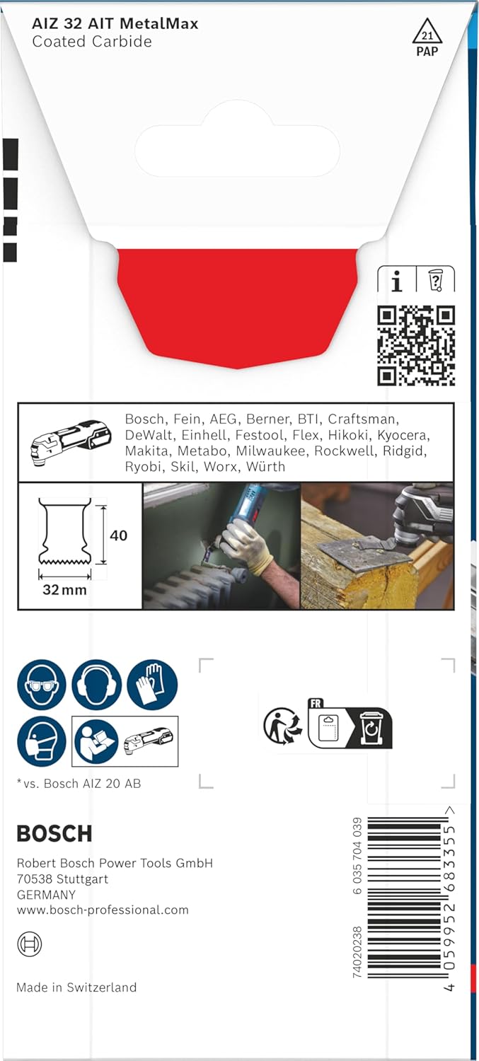 Bosch 1x Expert AIZ 32 AIT MetalMax Plunge Cut Blade (for Steel, Stainless Steel, Width mm, Professional Accessory Multitool)