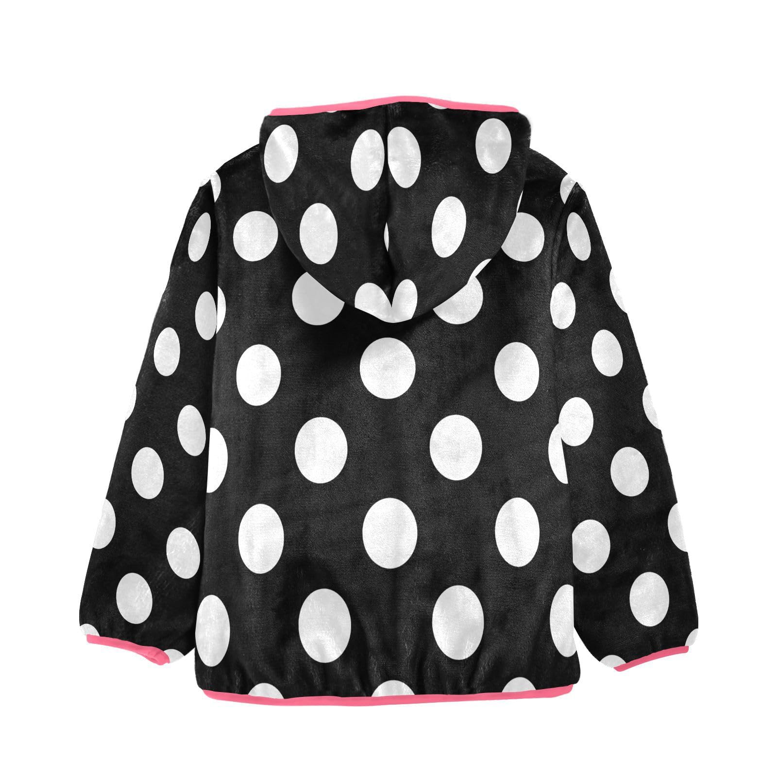 KOCOART Toddler Fleece Jacket 4T White Dot Baby Boys Girls Hooded Fleece Jacket Black Pink Coat Lined Winter Warm Outerwear