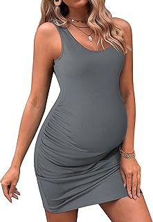 Womens Summer Maternity Dress Side Ruching Sleeveless...