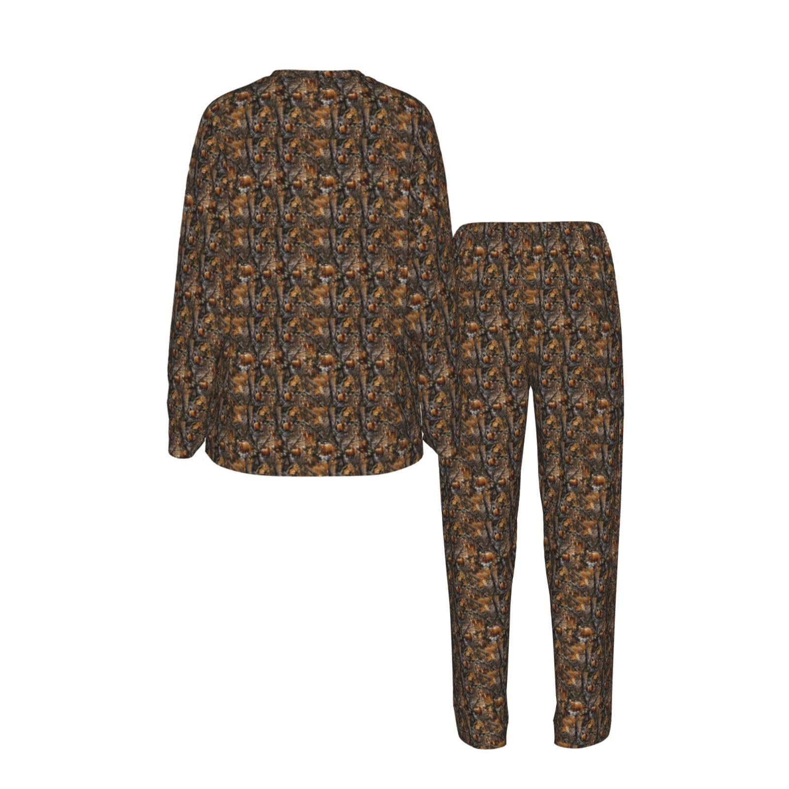 Caccia Cervo Orso Cervo Stampa Delle Donne Manica Lunga Set Pigiama Corrispondente Morbido Elastico Coulisse Casual Daywear