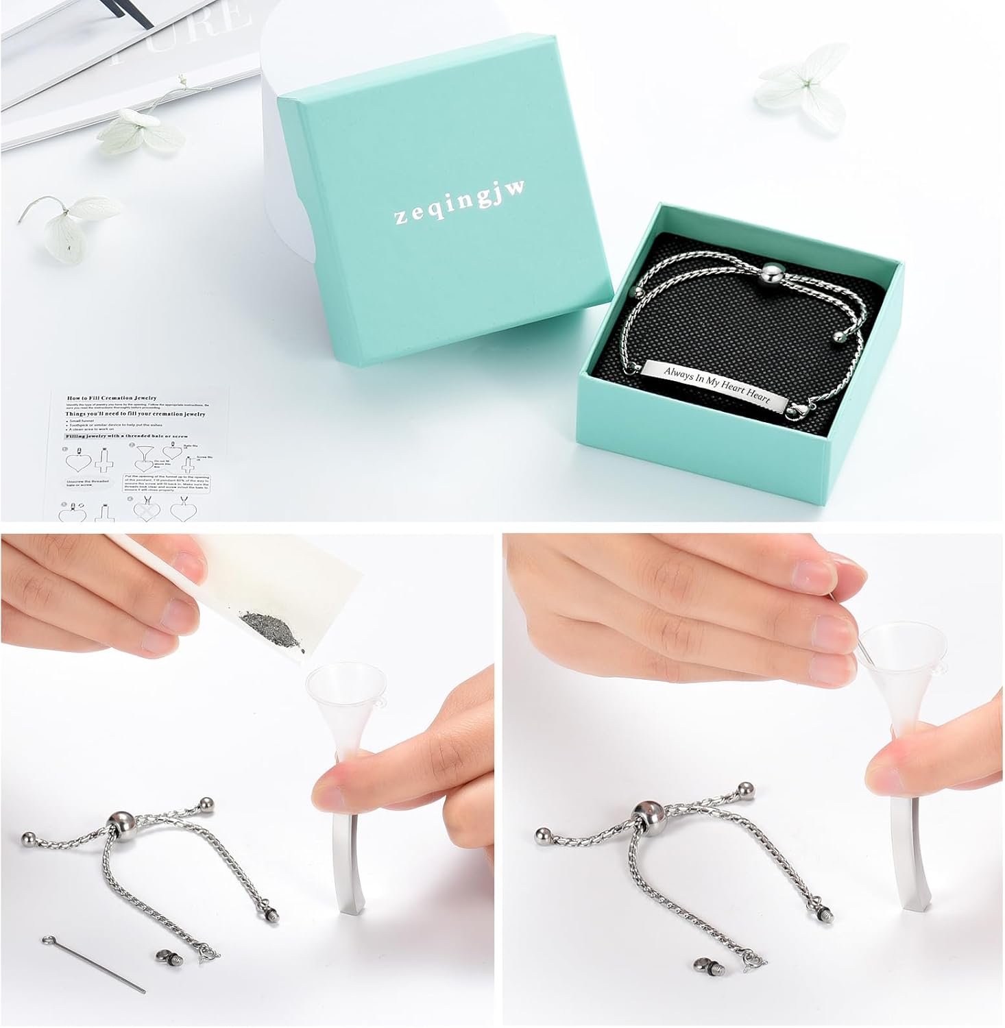 zeqingjw Heart Cremation Bracelet for Ashes Stainless Steel Urn Bangles for Ashes Memorial Keepsake Cremation Memorial Urn Bracelet - Adjustable,Free Fill Kit - Image 6