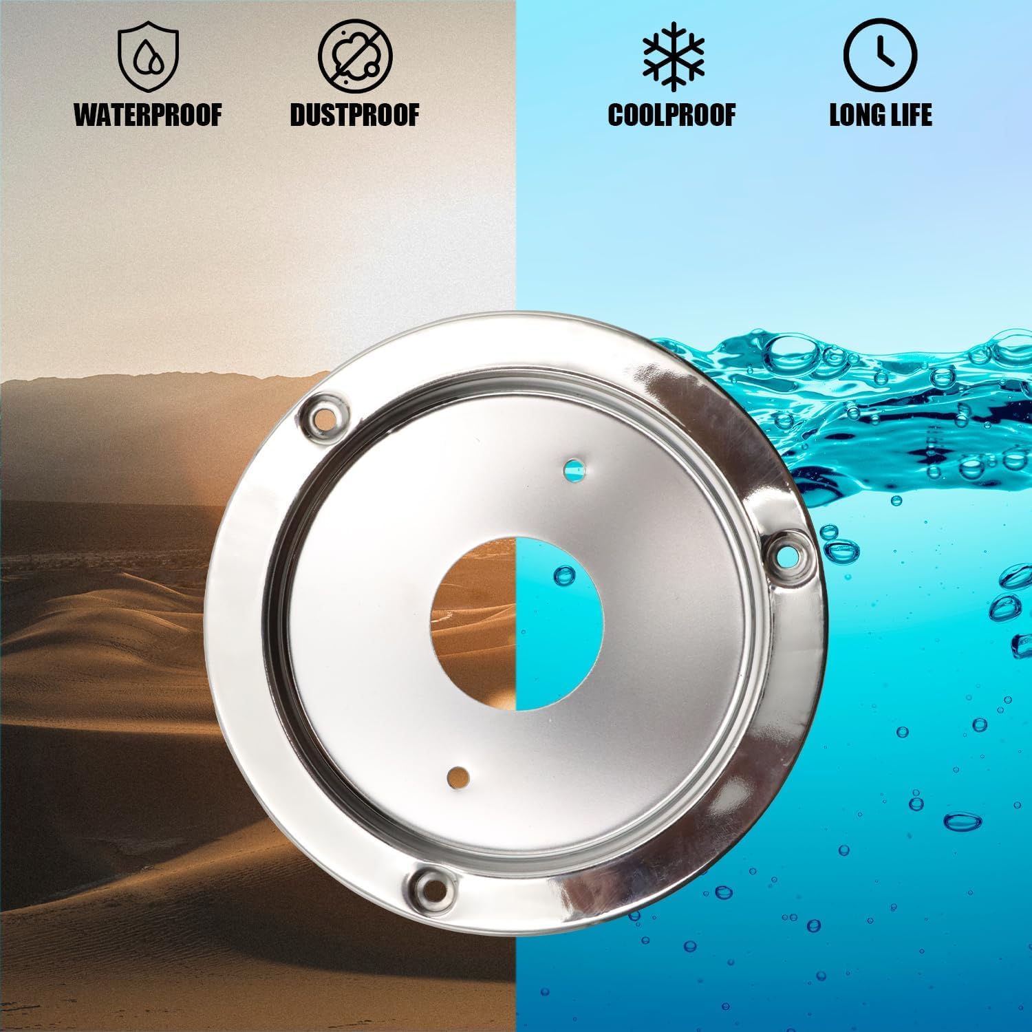 4PCS Watermelon Light Bunk Bracket Adapters Fit for 4 1/4'' Hole Round Marker Lights 304 Stainless Steel Bezel Covers with Mounting Brackets, Lights Not Included