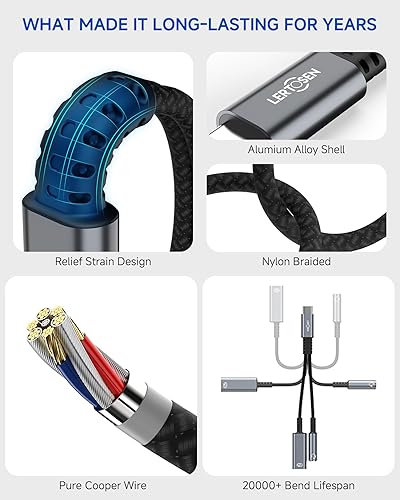 Miniatura 5 de Adaptador USB C a auriculares y cargador de 0.138 in, puerto de carga USB C PD 3.0 2 en 1 a conector de audio auxiliar y cable de carga rápida de 60