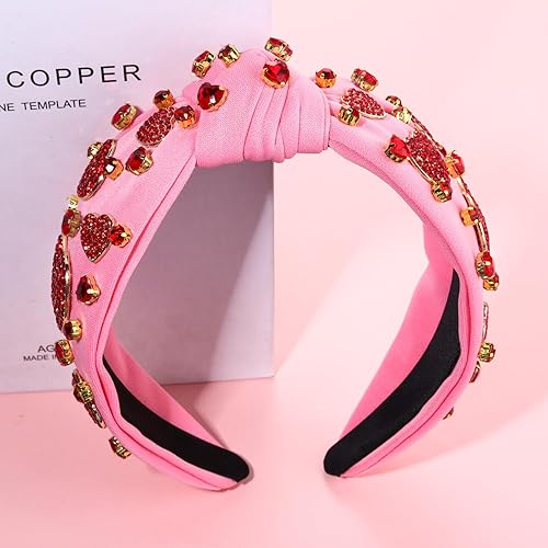 Miniatura 2 de Diadema para el día de San Valentín para mujer, con cuentas de diamantes de imitación, diadema anudada con corazón rojo y rosa, adorno de cristal,