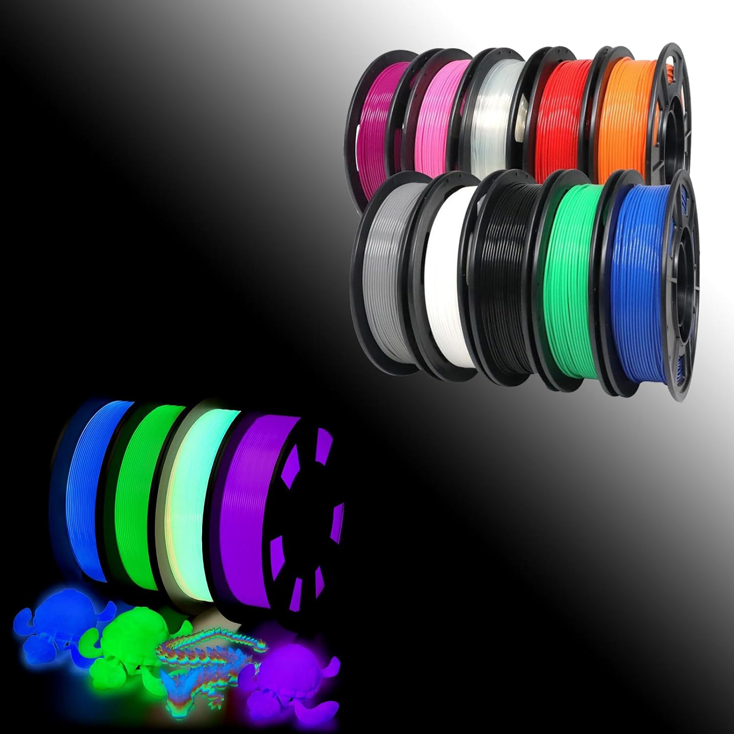 YOUSU Glow in Dark 3D Printing Filament 4x250g + PLA+(PLA Plus) Filament 10x250g，Total 14x250g