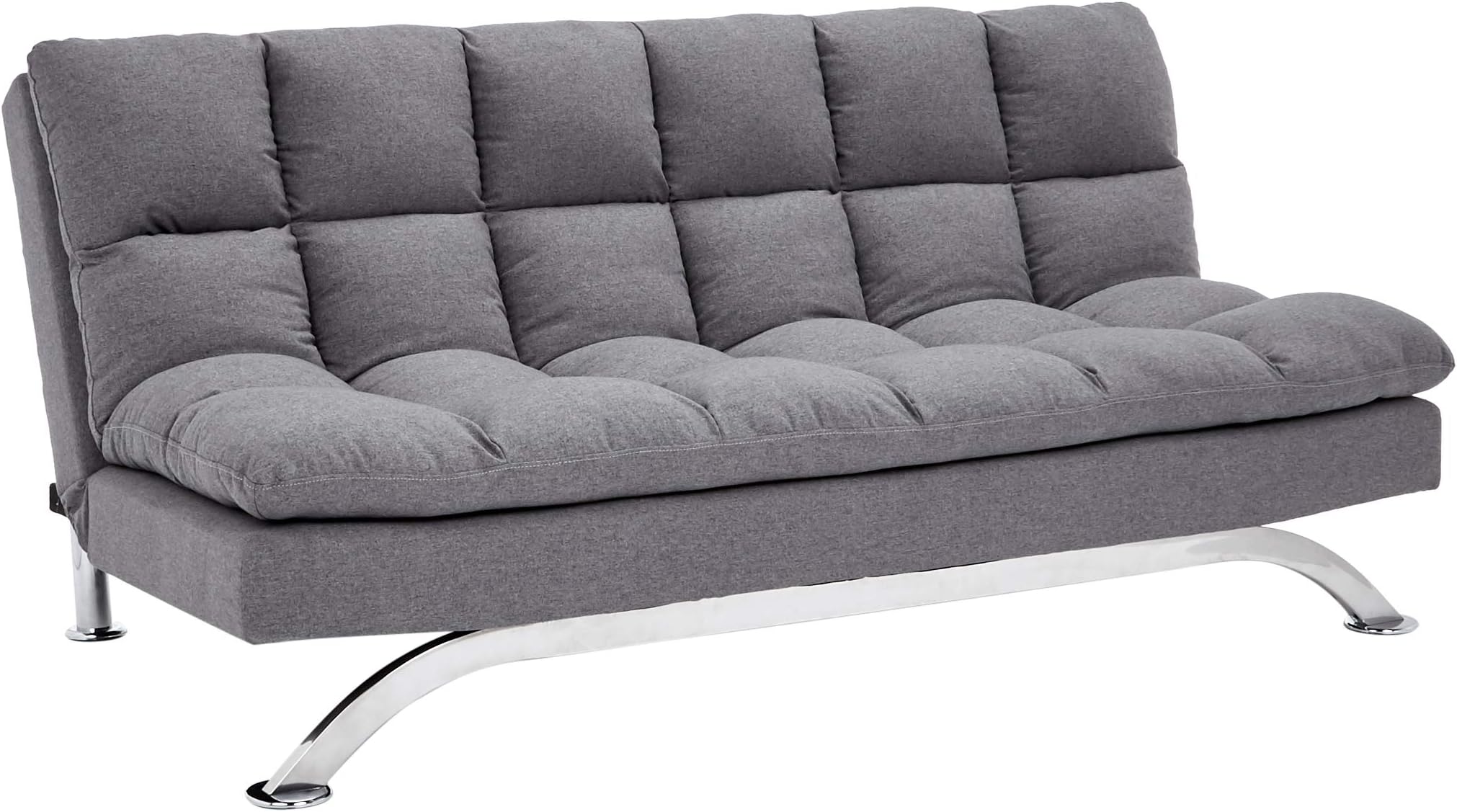 Sunrise Coast Geneva Fabric-Upholstery Futon Couch with Stainless-Steel Legs, Harbor Gray