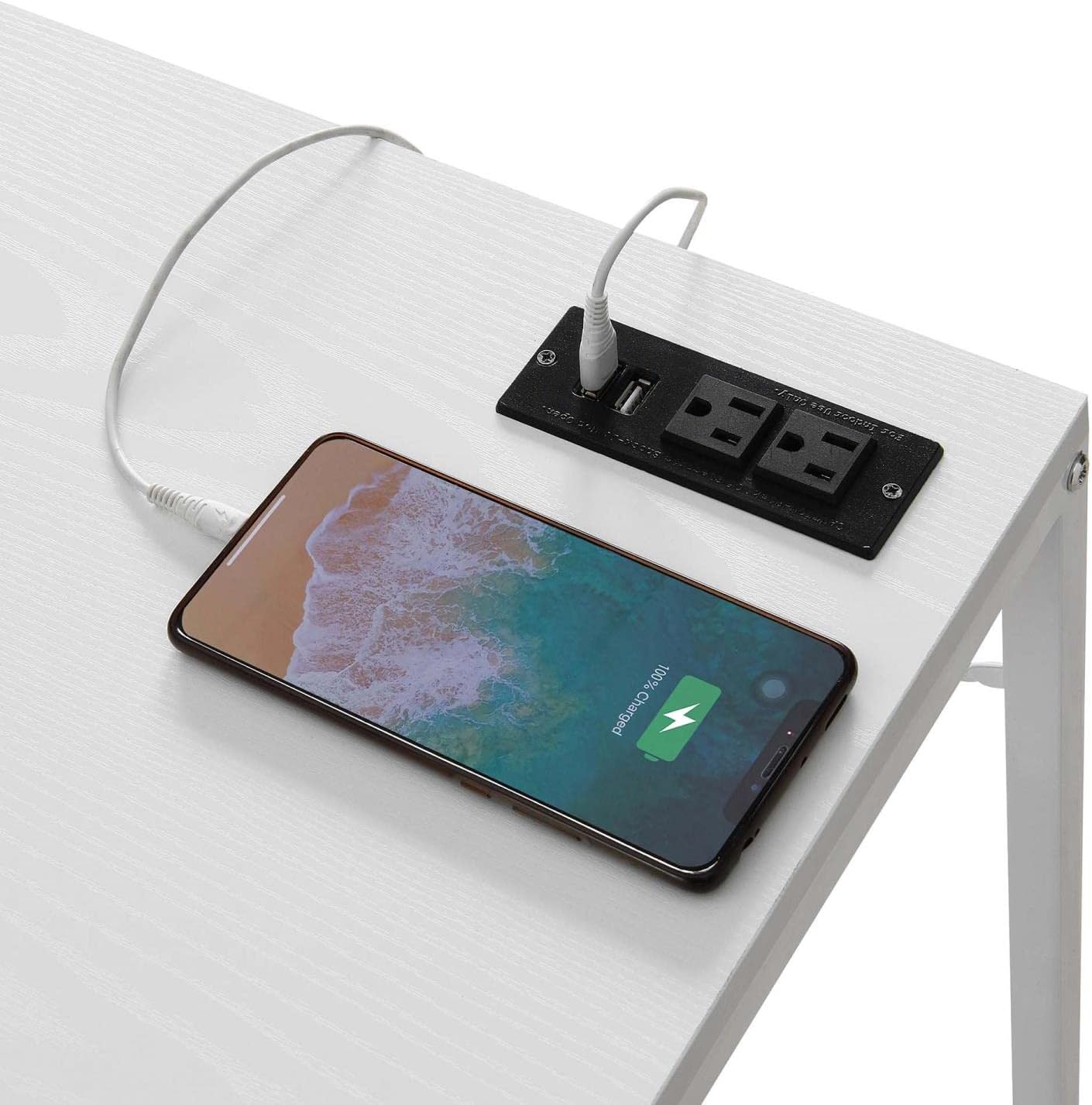 Convenience Concepts Desigsn2Go Office Workstation Desk with USB Ports & AC Outlets 44.25" - Modern Writing Accent with Charging Station & Storage Shelves for Dorm Room, Home Study, & Den, White