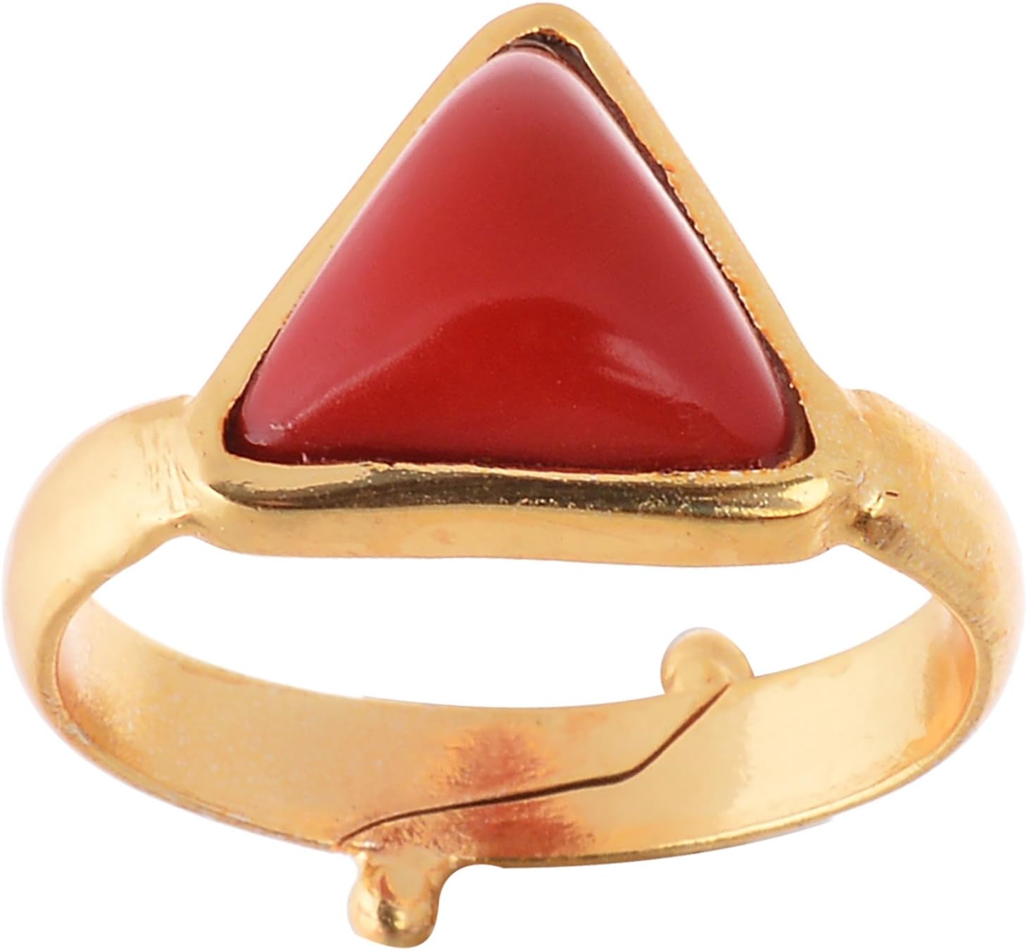 Astrology Paradise Red Coral Gold Plated Triangular Astrological Ring For Unisex