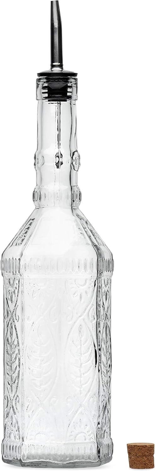 BULK PARADISE Large Clear Decorative Glass Bottle with Spout and Cork, 32oz, 1 Bottle - Design: Kristal (3in X 11.9in)