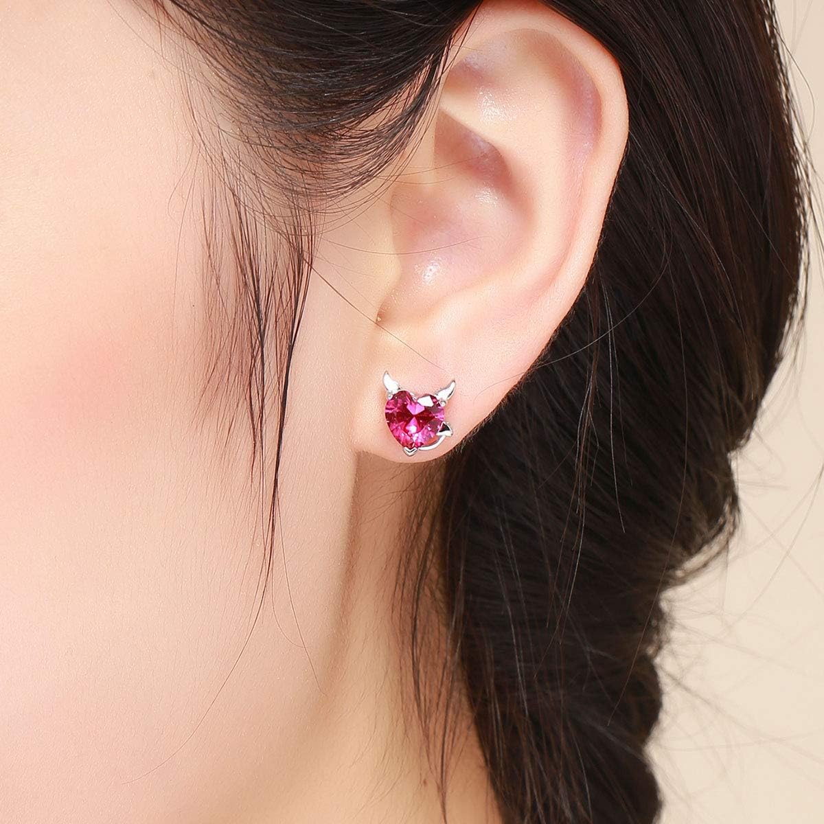 925 Sterling Silver Angel and Devil Heart Shaped Stud Earrings For Women Girl - Image 2