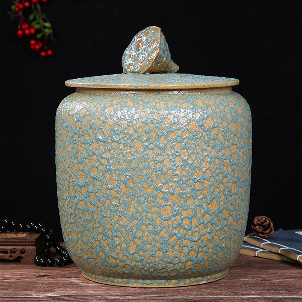 SXYHCK Ceramic Rice Dispenser, Home Large Capacity Grain Storage Jar, Retro Sealed Storage Tank For Rice, Airtight Bulk Food Containe With Lid(Green,25kg/55lb)