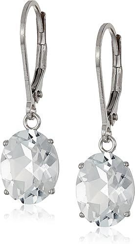 Tienda Essentials Aretes colgantes de plata de ley 925 de 4.5 quilates, 0.315 x 0.394 in con piedras preciosas ovaladas, joyería elegante con piedra