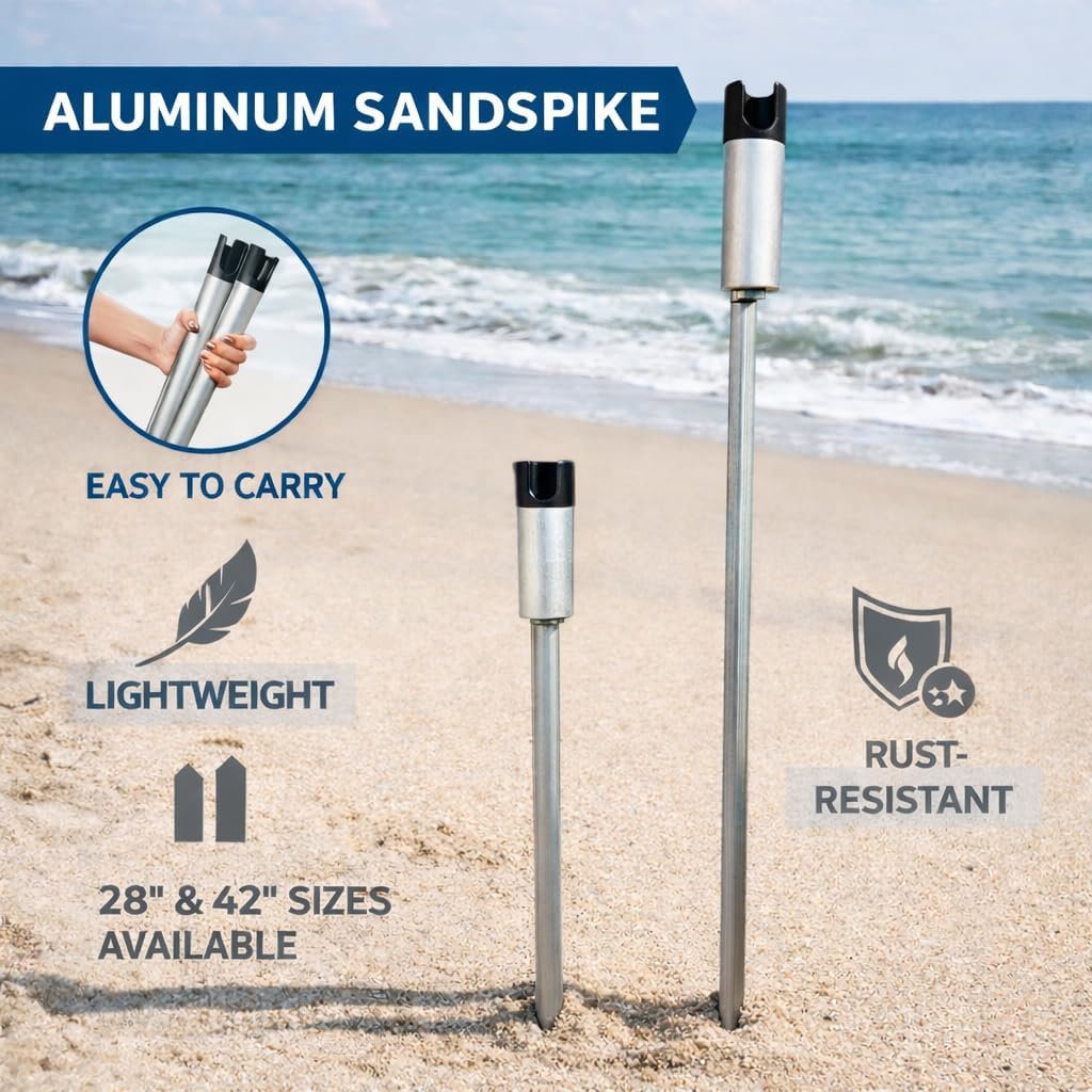 Lee Fisher Sports Aluminum Sand Spike Rod Holder – 42” Beach Fishing Rod Holder for Surf, Pier & Shore Anglers