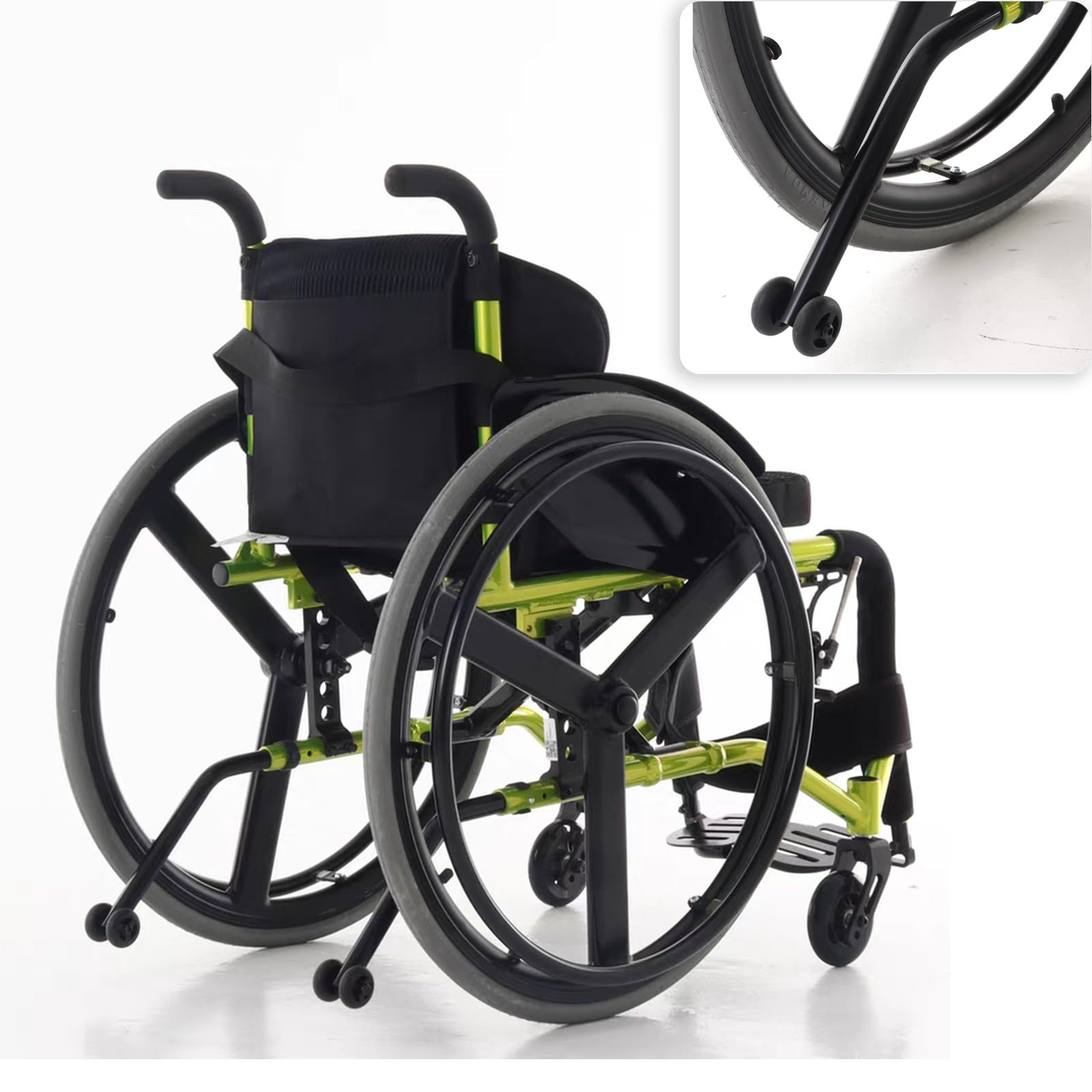 Silla de Ruedas Deportiva Manual Plegable,Ultraligera de Aleación de Aluminio, Extracción con un botón, Cojín grueso,Transporte Fácil,Cinturón seguridad,Altura regulable