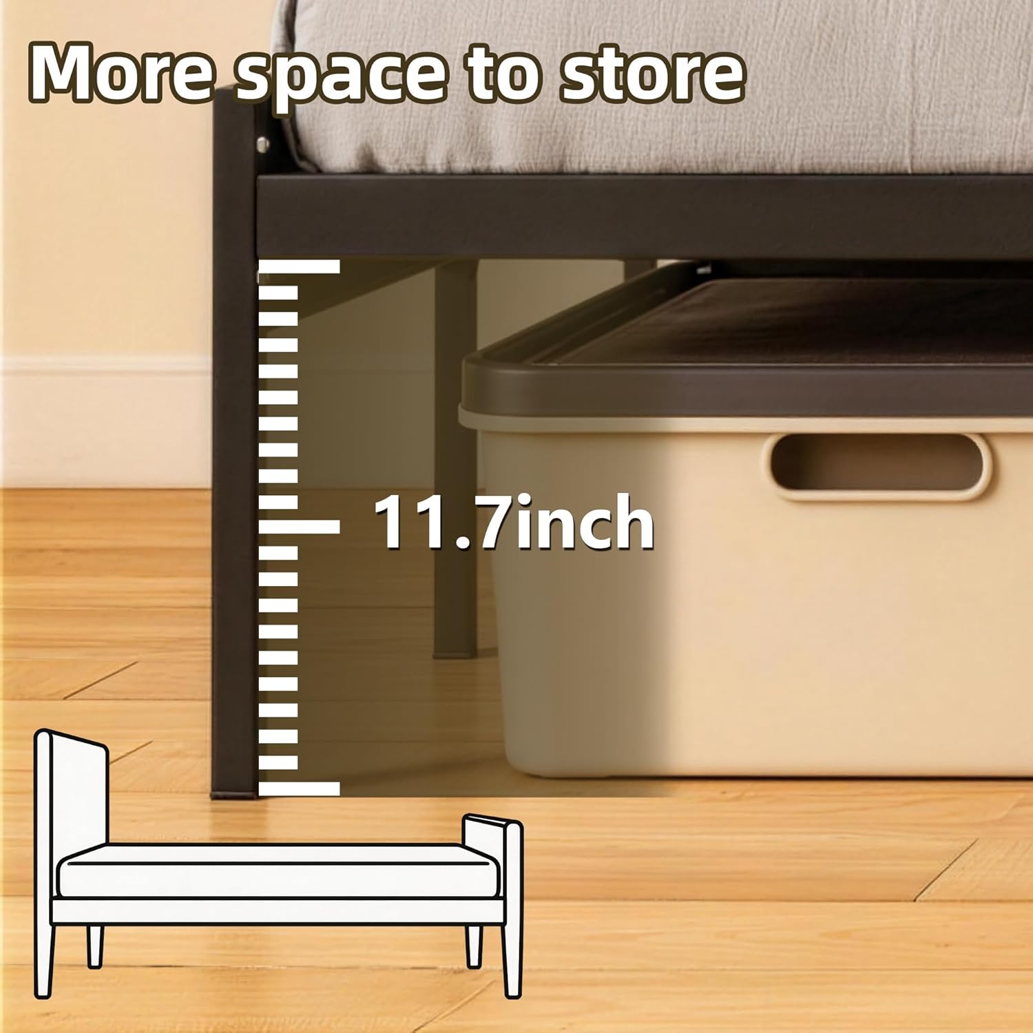 Queen Bed Frame with LED Lights & Charging Station, Platform Bed with Metal Slats,Queen Size Bed Frame with Under Bed Storage, No Box Spring Needed, Easy Assembly, Grey
