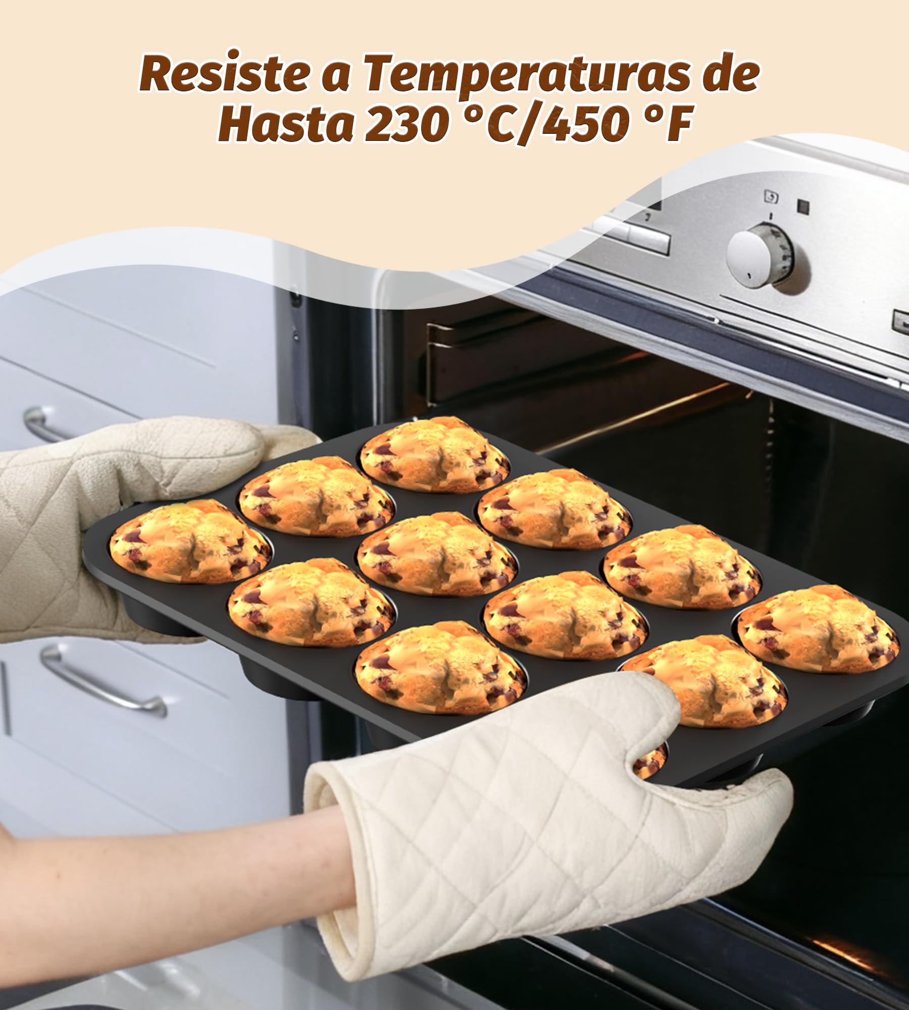 Ankway Molde Magdalenas para 12 Magdalenas, Bandejas para Hornear Muffin con marco de metal para Muffins, Cupcake, Brownie, Pudín, Reutilizables Negro