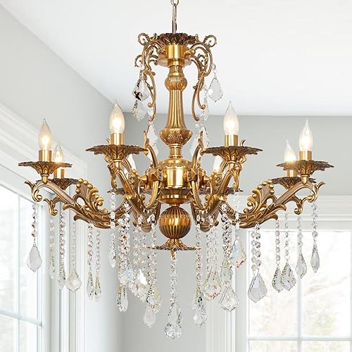 Miniatura 11 de Candelabro vintage de 12 luces, contemporáneo, elegante, K9, cristal dorado, candelabros colgantes, lámpara de techo de 34 pulgadas