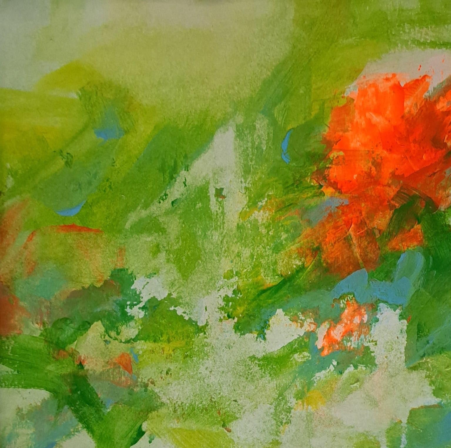 Fleurs orange et vertes œillets peinture moderne artisanale