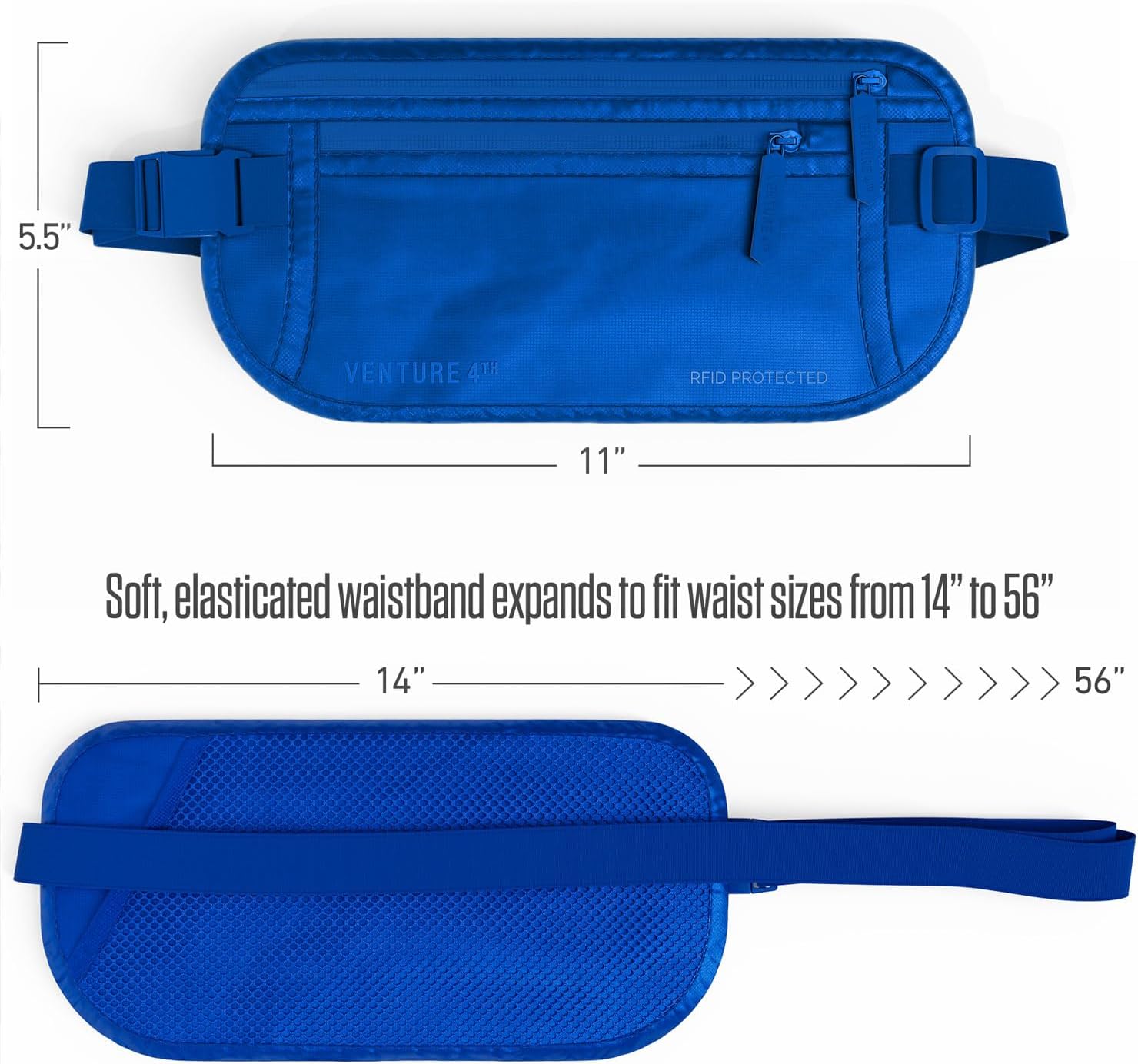 VENTURE 4TH Money Belt for Travel – Slim Hidden Under-Clothes RFID Blocking Anti-Theft Passport Holder & Travel Wallet Pouch for Men & Women to Protect Cash, Cards & Documents (Sleek Blue) thumbnail