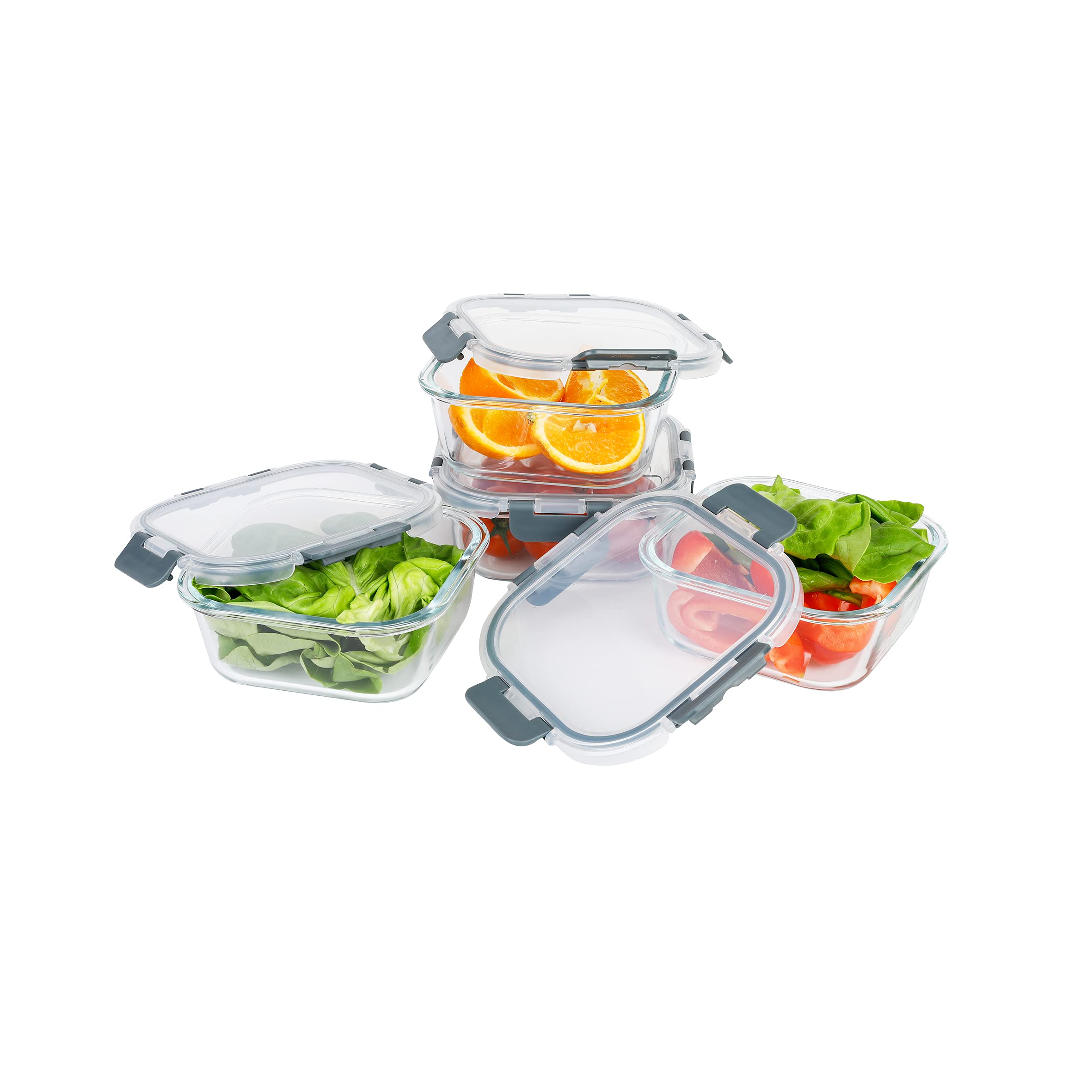 axentia 133797 Glas-Vorratsdosen Frischhaltedosen-Set, transparent, grau, je Dose ca. 800ml
