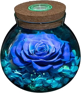 roliys Preserved Eternal Blue Rose in LED Mood Light Wishing Bottle - Never Withering Flowers for Valentine's, Anniversary, Christmas Gifts, 4.3 Inch