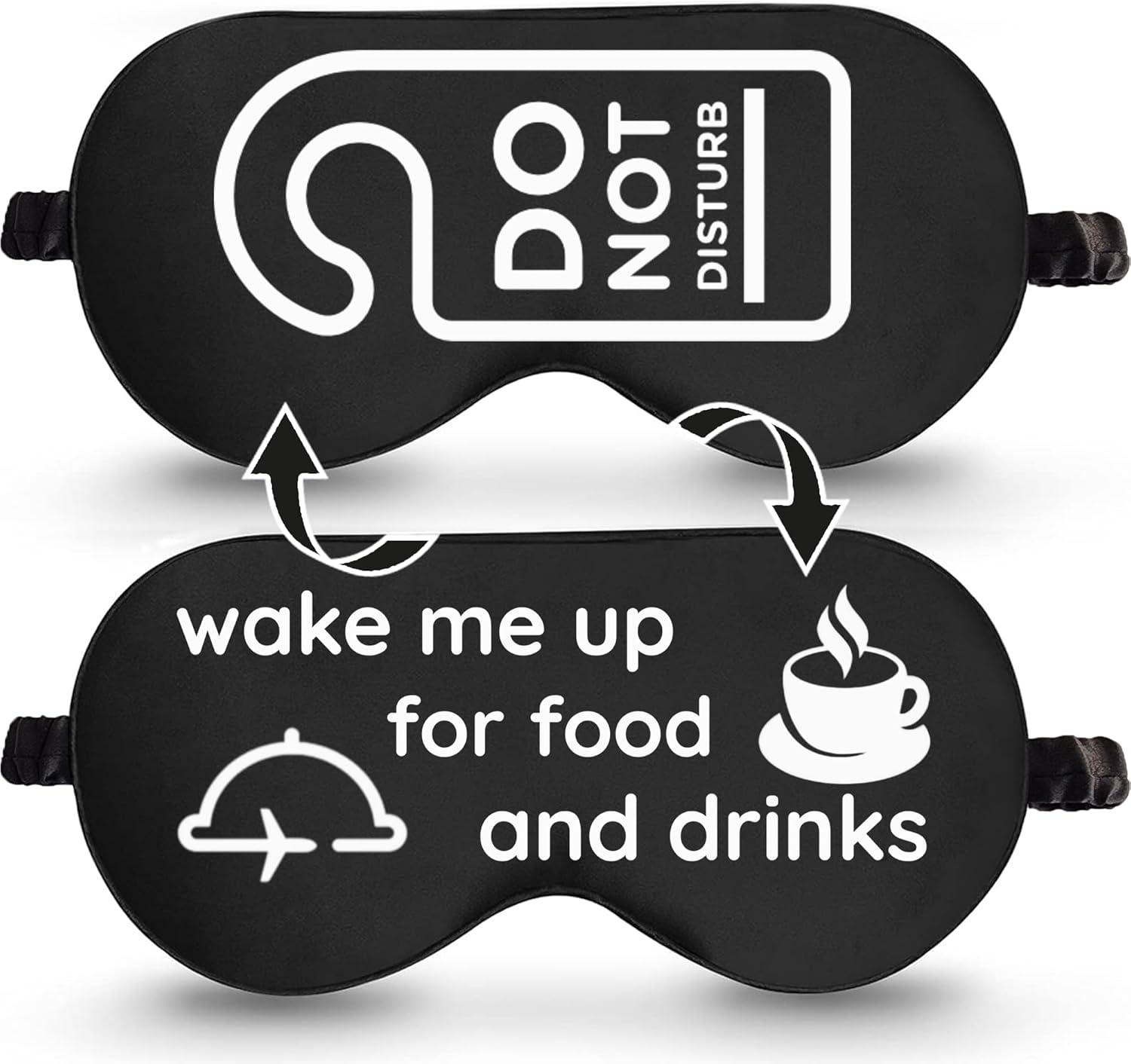 VITYA Black Do Not Disturb/Wake Me Up Double-Sided Silk Sleep Mask for Women/Men | Sleep Mask Light Blocking | Soft Breathable Sleep Eye Mask for Traveling on Airplane | Eye Mask with Elastic Strap