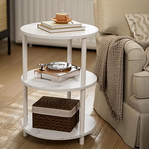 Miniatura 4 de Frylr Mesas auxiliares redondas para sala de estar, pequeña mesa decorativa con parte superior redonda para mesita de noche elegante o mesa auxiliar