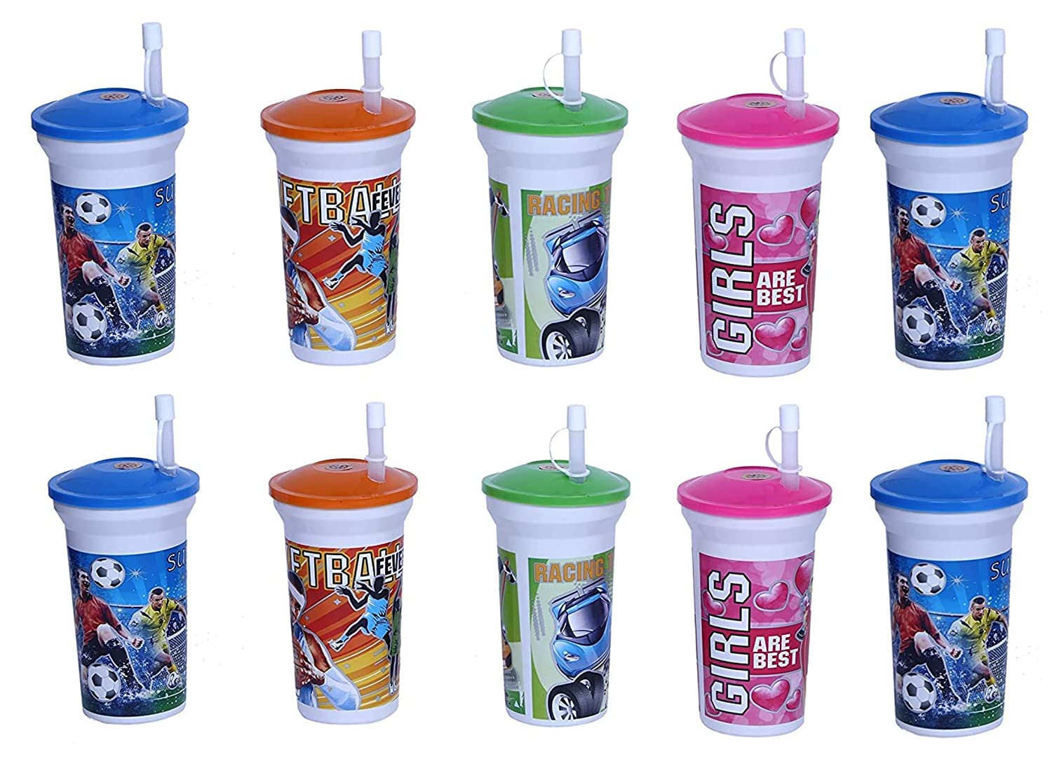 Birthday Party Return Gift Set in Bulk for Kids | Sipper Glass with Starw | Glass Bottle Sipper | Tumbler | Sippy Cup with Lock Cover (Pack of 10, Multicolor)-picture-16