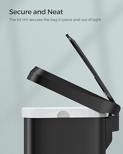 Miniatura 9 de SONGMICS Cubo de basura para cocina, 13 galones (50 L) de acero inoxidable, con tapa que permanece abierta y pedal para pisar, cierre suave, alto,