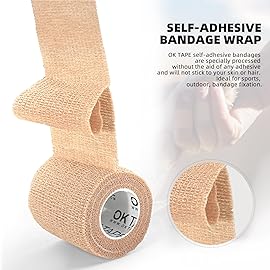 OK TAPE Self Adherent Cohesive Bandages Wrap - 12Packs, 3 x 5 Yards, Non-Woven Self Adhesive Bandage Wrap for Thumb, Finger, Wrist, Ankle, Vet Wrap Bandages Tape (Beige)