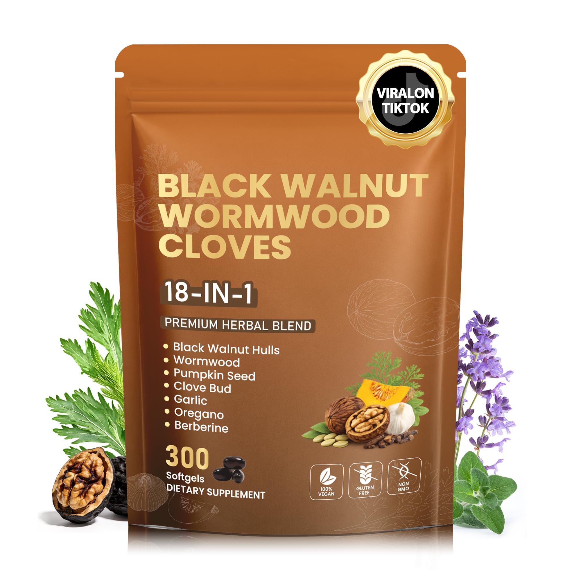 18-in-1 Wormwood Black Walnut Clove Parasite Cleanse | Gut Cleanse & Detox ,Digestive Balance with Garlic, Turmeric, Pumpkin Seed, Oregano, Berberine | Soy-Free,Gentle Nourishing Gut Formula,300 ct