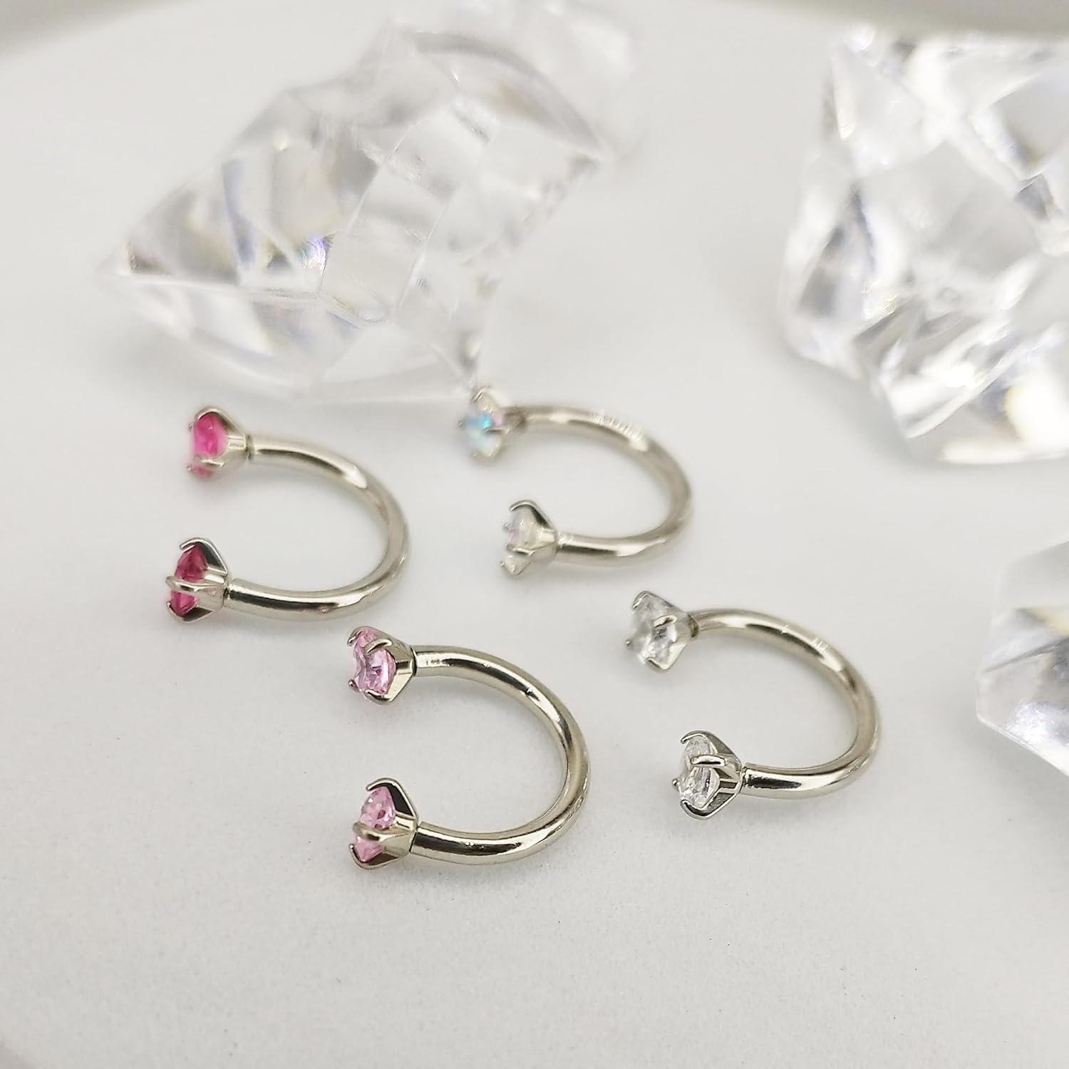 16G 4 Pcs Horseshoe Nose Rings,316L Double Cubic Zirconia Threadless Internal Thread Nose Stud Hoop Piercing, Cartilage Lip Helix Piercing Jewellery for Women 8mm - Image 4