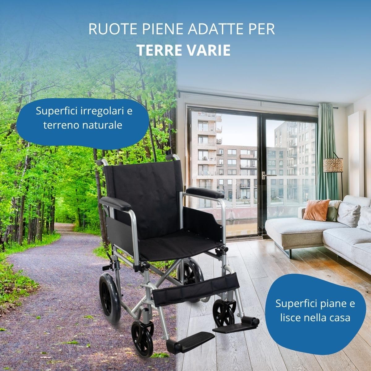 Mobiclinic®, Sedia a rotelle pieghevole, Marsella, Marchio europeo, Robusta, Seduta 46cm, Poggiapiedi e braccioli pieghevoli, Freno leva, Ruote sgancio, Argento
