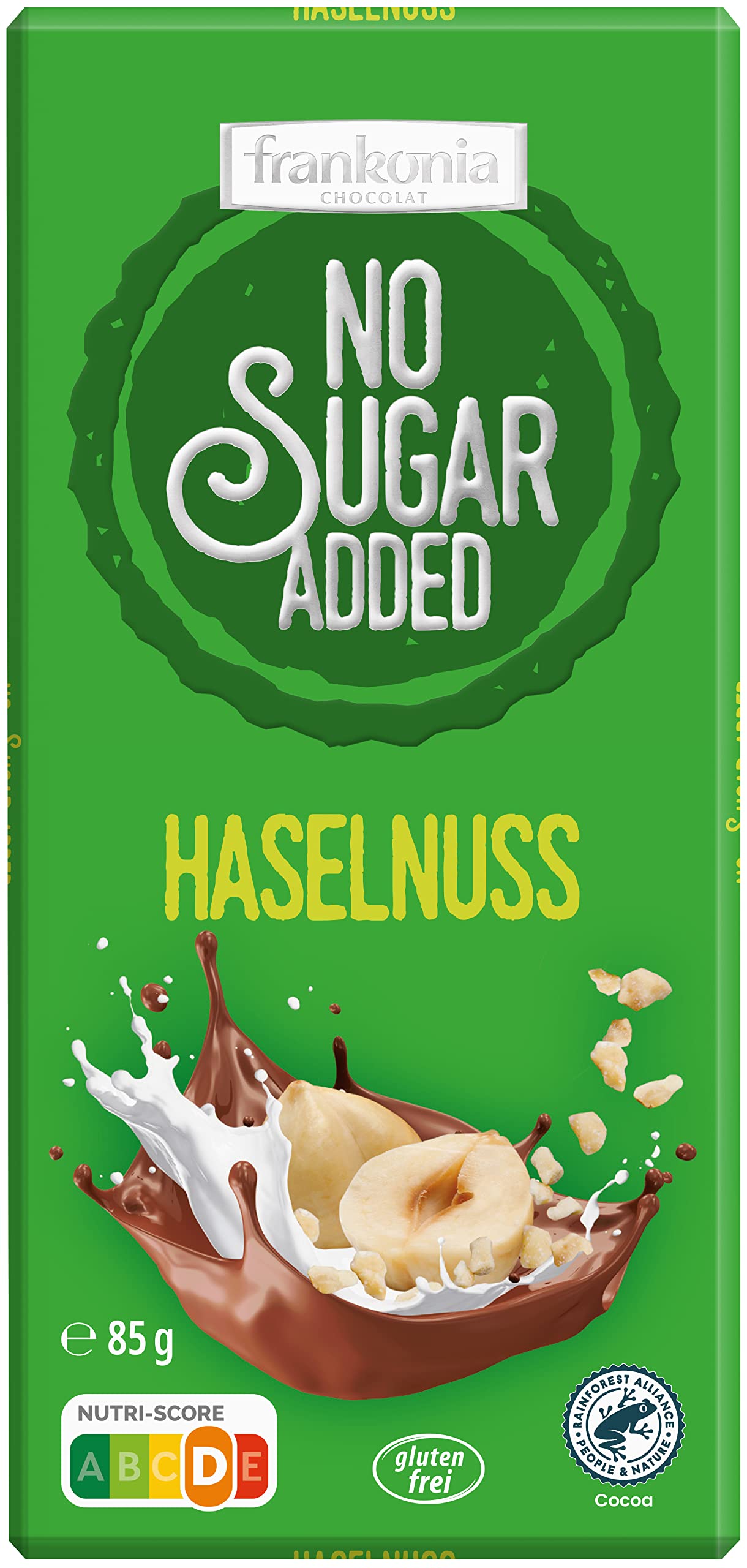 frankonia CHOCOLAT NO SUGAR ADDED Haselnuss Schokolade, glutenfrei, 85 g