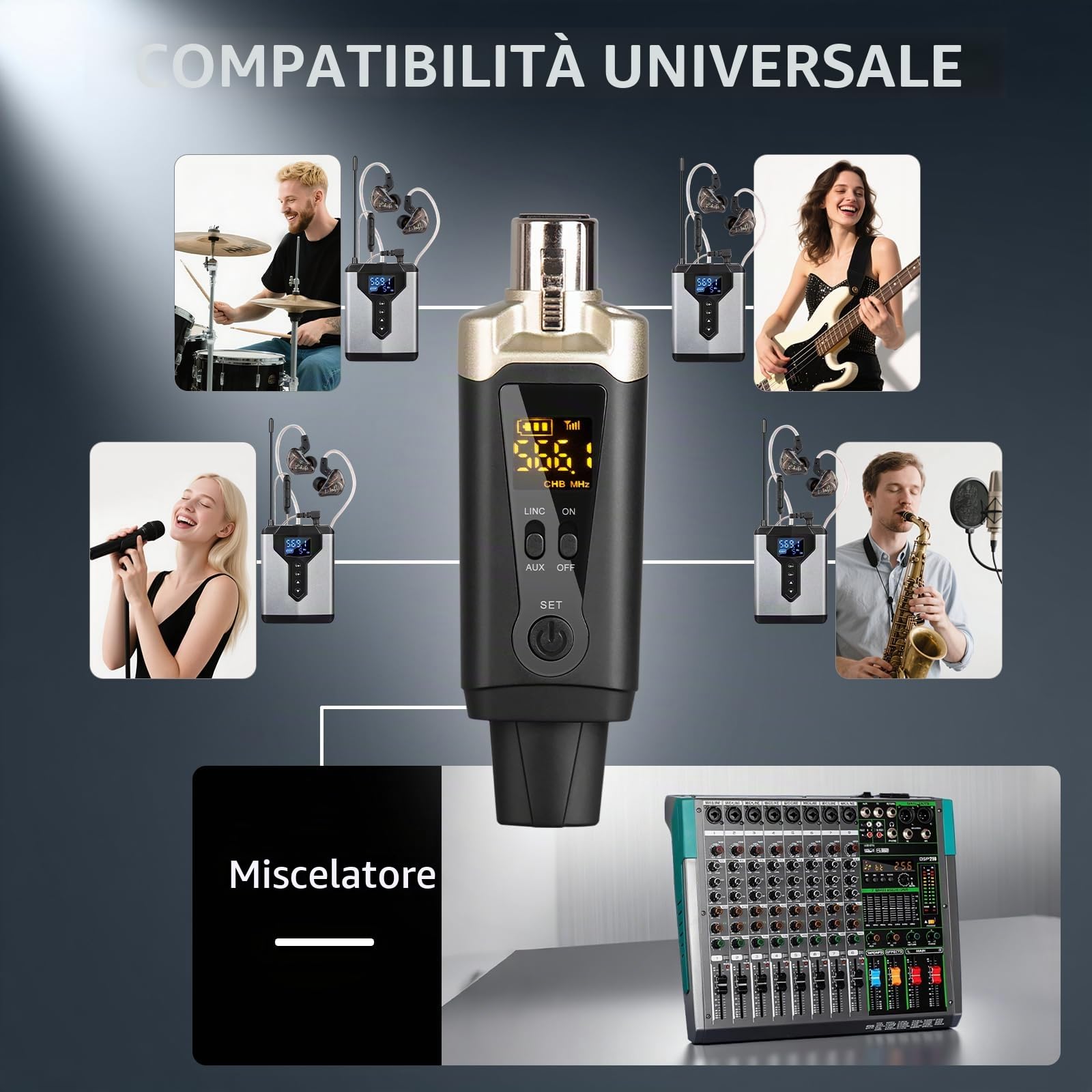 Depusheng T9-2 Sistema di monitoraggio in-ear wireless con trasmettitore e ricevitore a clip, accoppiamento automatico, monitoraggio in-ear per studio, chitarra, DJ, esibizioni dal vivo