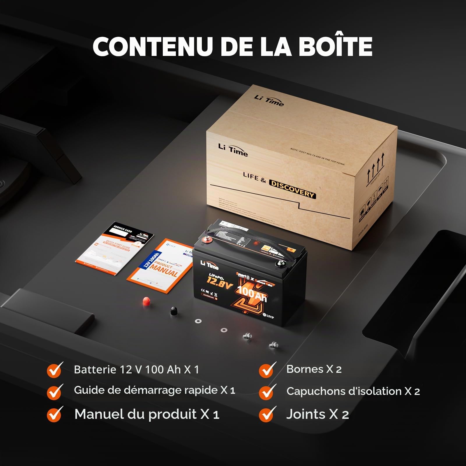 LiTime Batterie Lithium 12V 100Ah OBM pour Moteur Electrique Bateau, Pêche