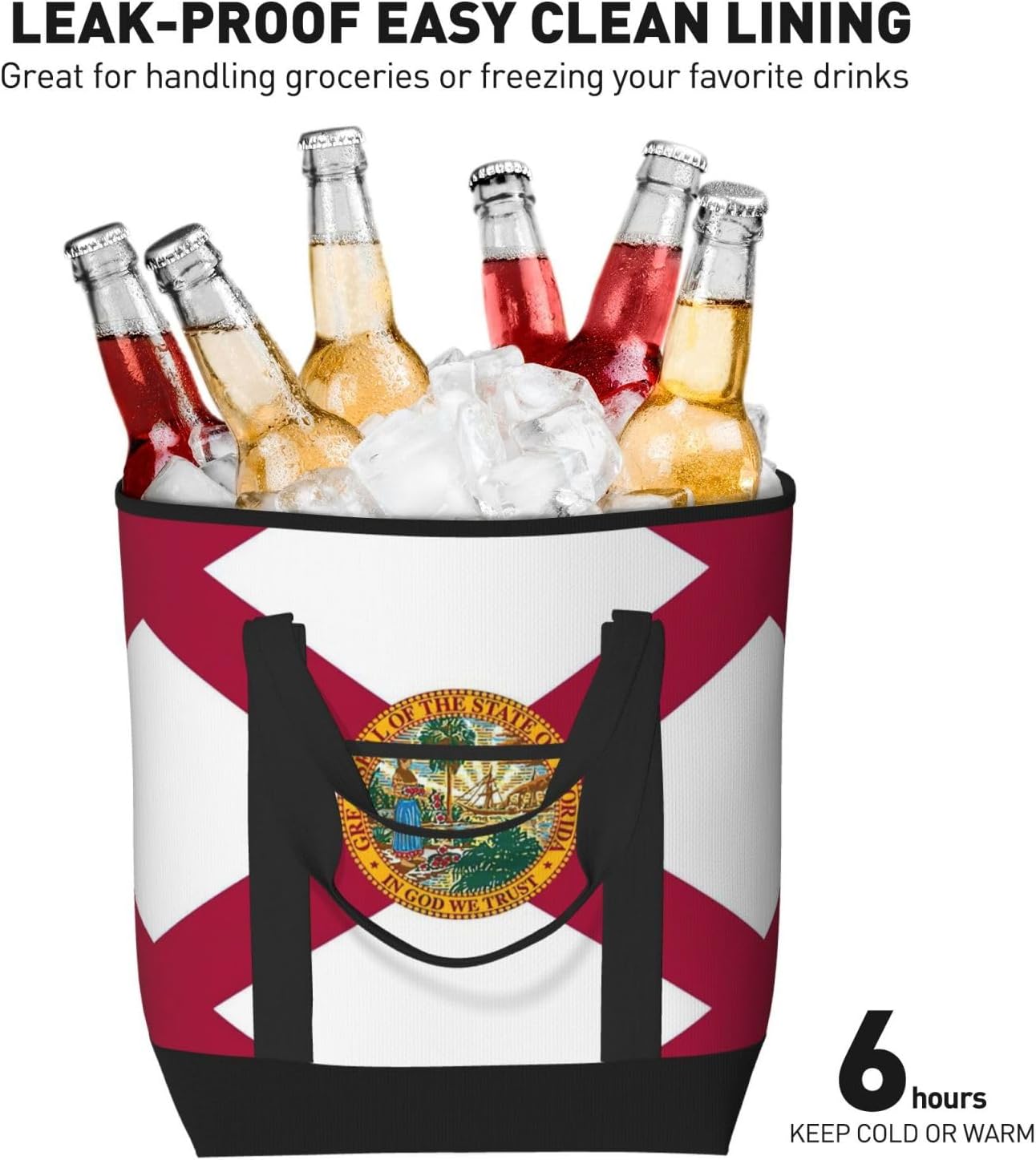 Florida State Flag Print Large Cooler Bag Tote Bag,Reusable Grocery Bag,Lunch Box Bag, For Picnic Beach Camping