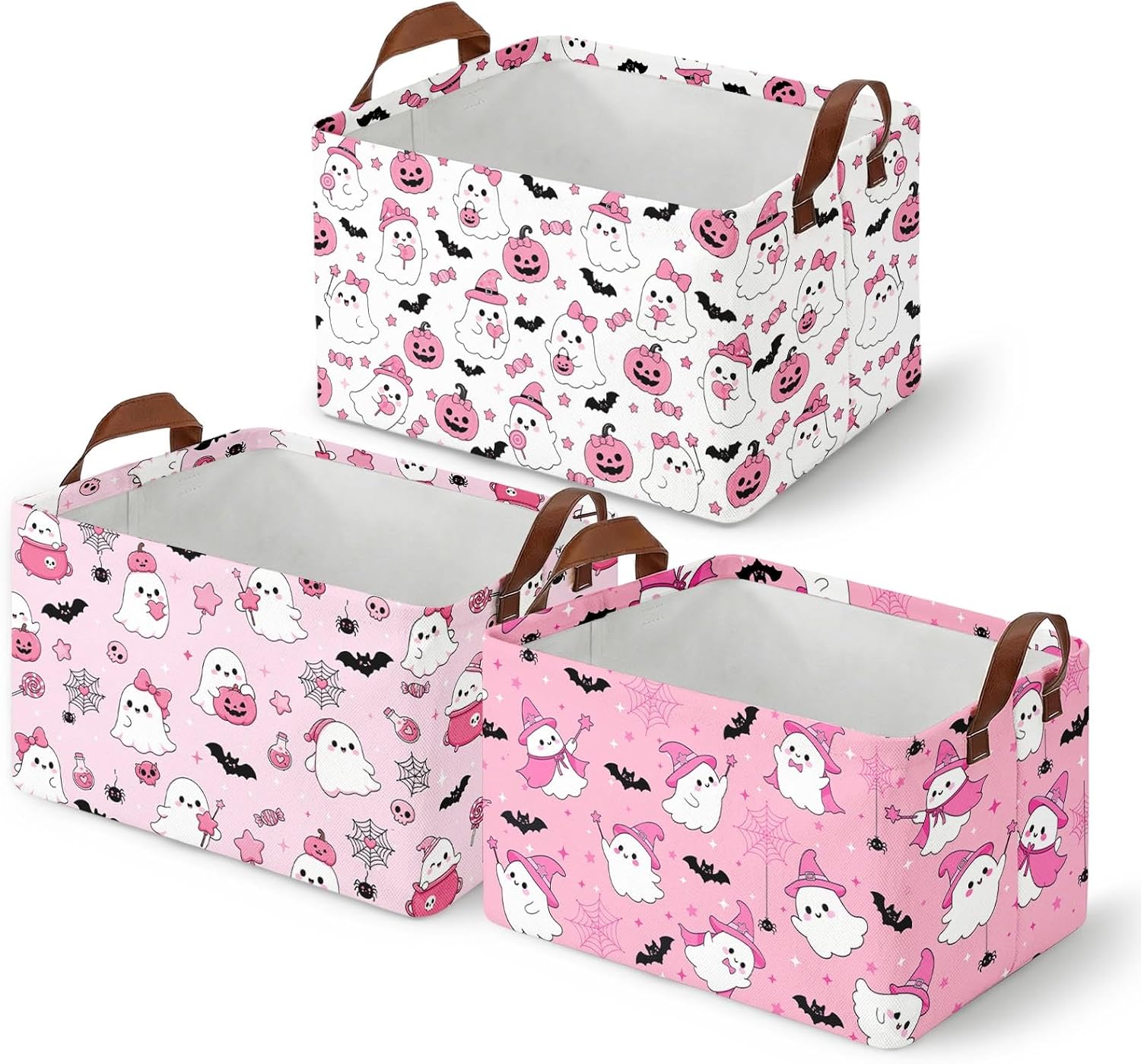 Britimes Pink Halloween Storage Baskets, Boo Toy Storage Bins Box, 3 Pack
