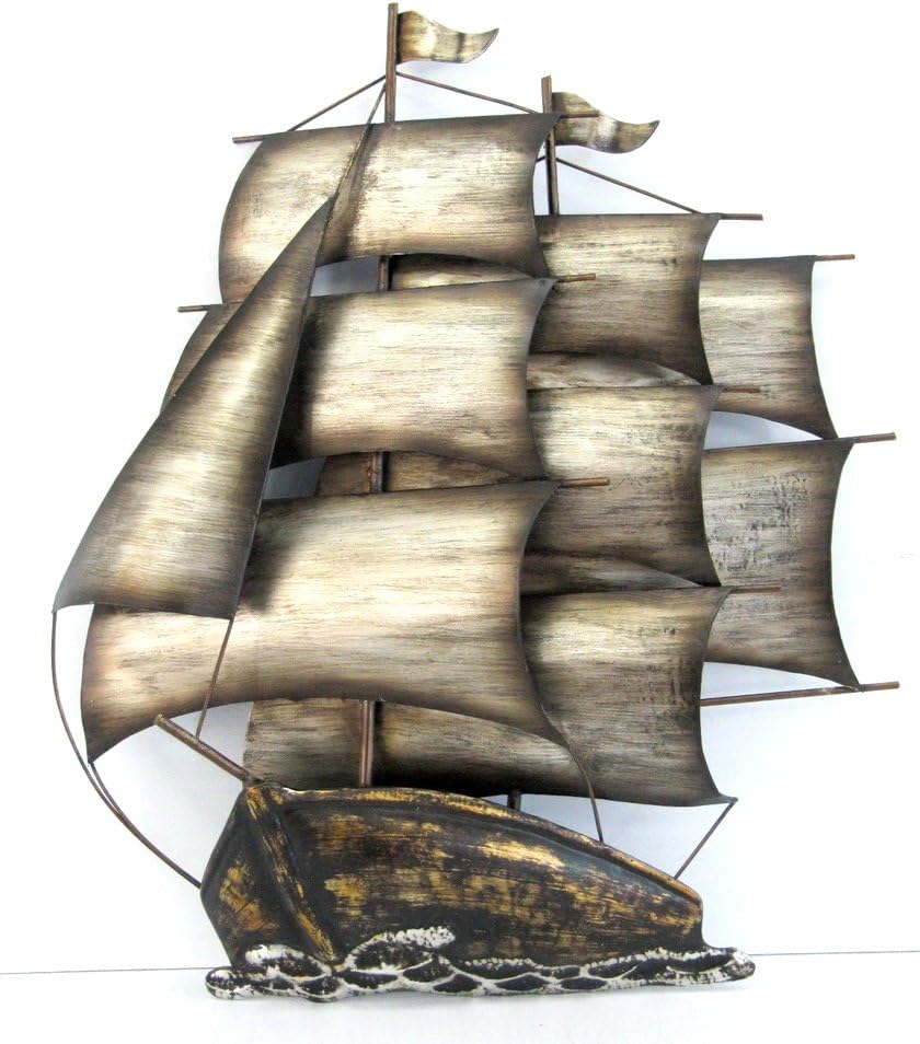 Marvells Sailing Ship with Three Mast Wall Art, Metal, Bronze, 37 x 7 x 43 cm