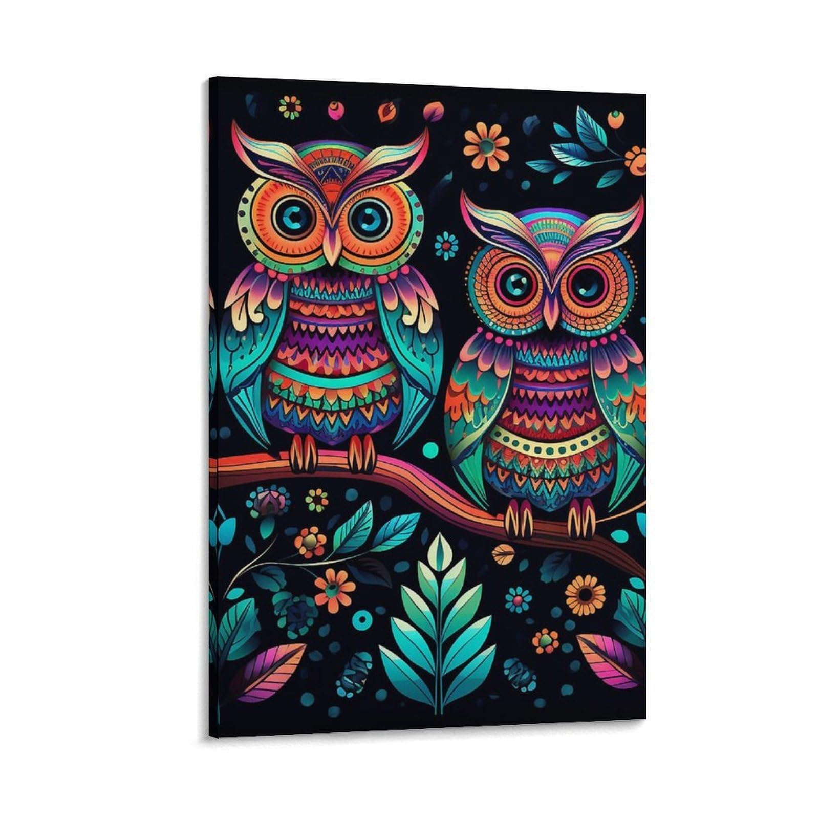 Canvas Wall Art for Living Room 16"x24" Modern Artwork Painting Pictures Hanging Canvas Prints Colorful Owl Pictures Aesthetic Wall Art for Bedroom Bathroom Office Wall Art Print Decor Colorful Owl P