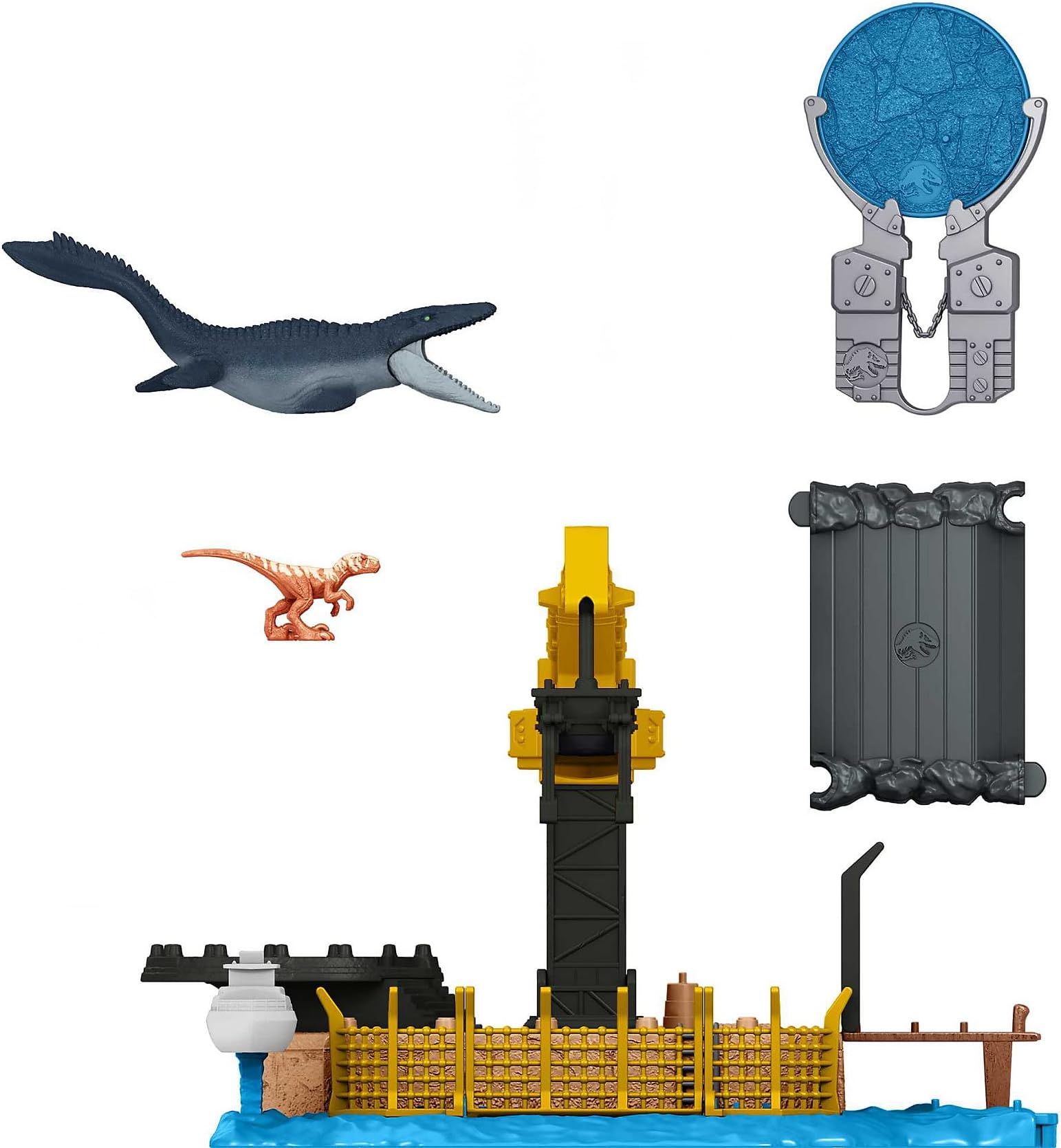 Jurassic World Dominion Minis Mosasaurus Mayhem Playset with 2 Mini Dinosaur Figures, Launchers and Break Apart Feature, Toy Gift Set and Collectible