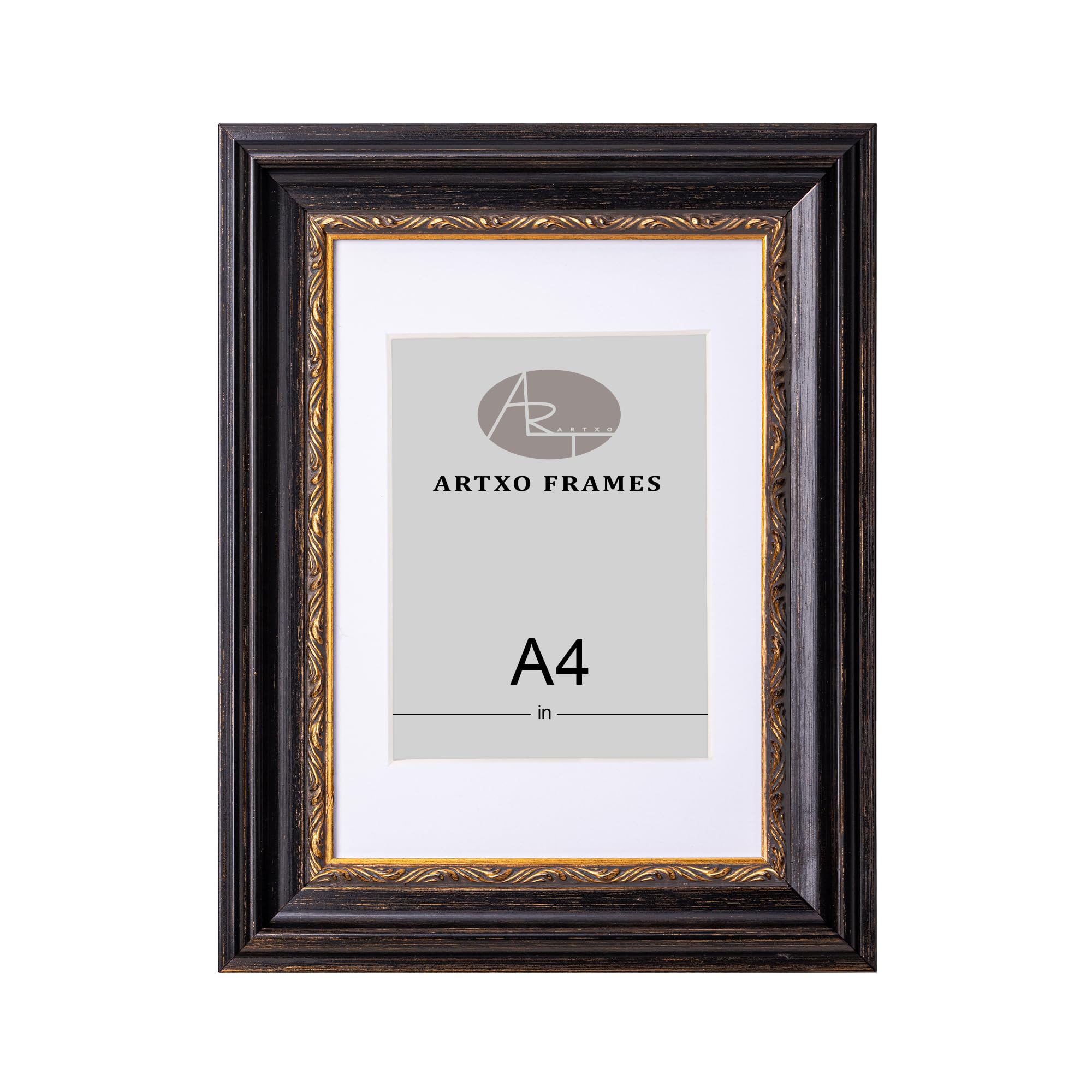 ArtXO A4 Gold Wood Picture Frame, 2.4" Wide x 2" Thick Wall Decor