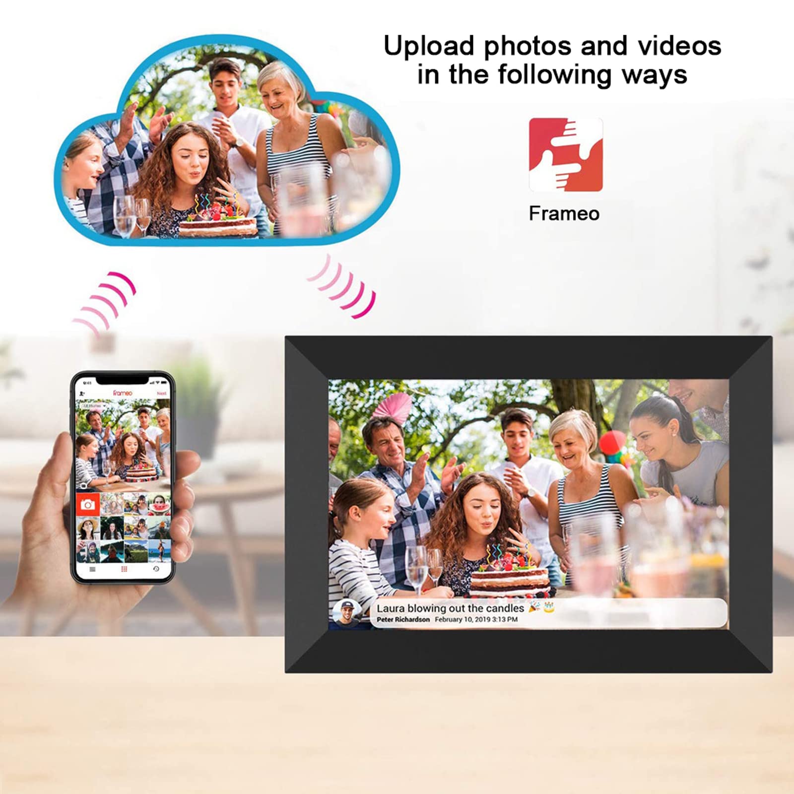 Cadre de lucarne : cadre photo numérique Wifi 10 pouces, envoyer des photos par e-mail de n'importe où, écran tactile, cadeau d'installation sans effort en une minute pour les amis et la famille (noir