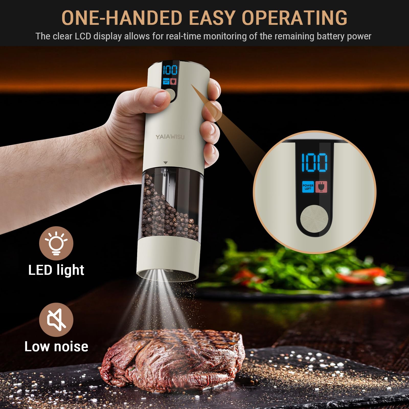 Macinini Elettrici Sale E Pepe Ricaricabili - 2 Pezzi, 120ml, LED, Regolabile